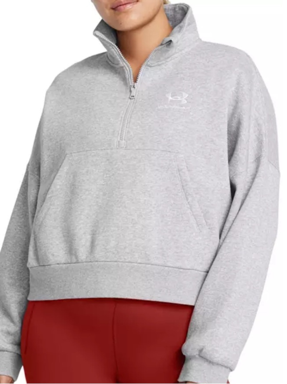 NWT Under Armour Light Gray Women's Half-Zip Pullover crop Sweatshirt